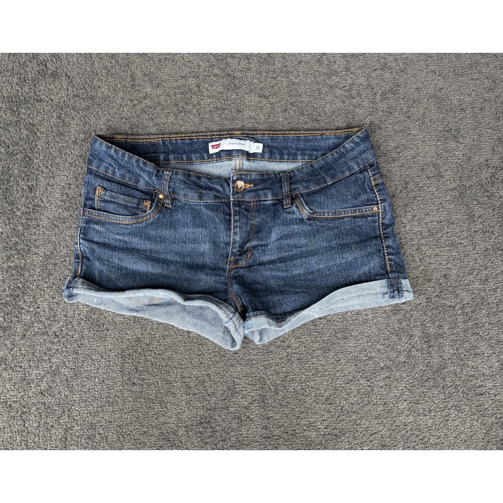 Levis Shorty Short Dark Wash Cuffed Denim Jean Shorts Size 15
